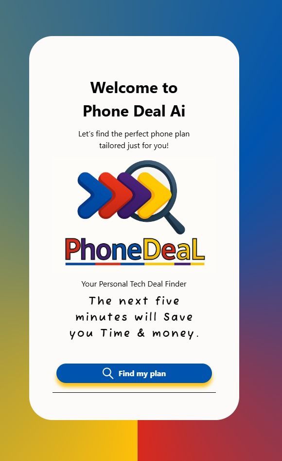Phone Deal AI welcome screen with logo, and 
