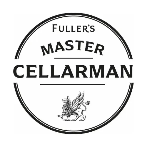 Fuller's Master Cellarman logo with circular black-and-white emblem and griffin crest