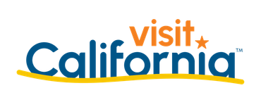 A logo for visit california is shown on a white background