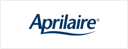 A blue aprilaire logo on a white background