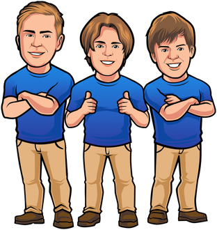 Three men are standing next to each other with their arms crossed and giving a thumbs up