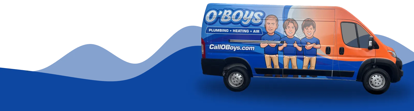 A blue and orange van with the word o boys on it