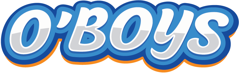 A blue and white logo for o 'boys on a white background.