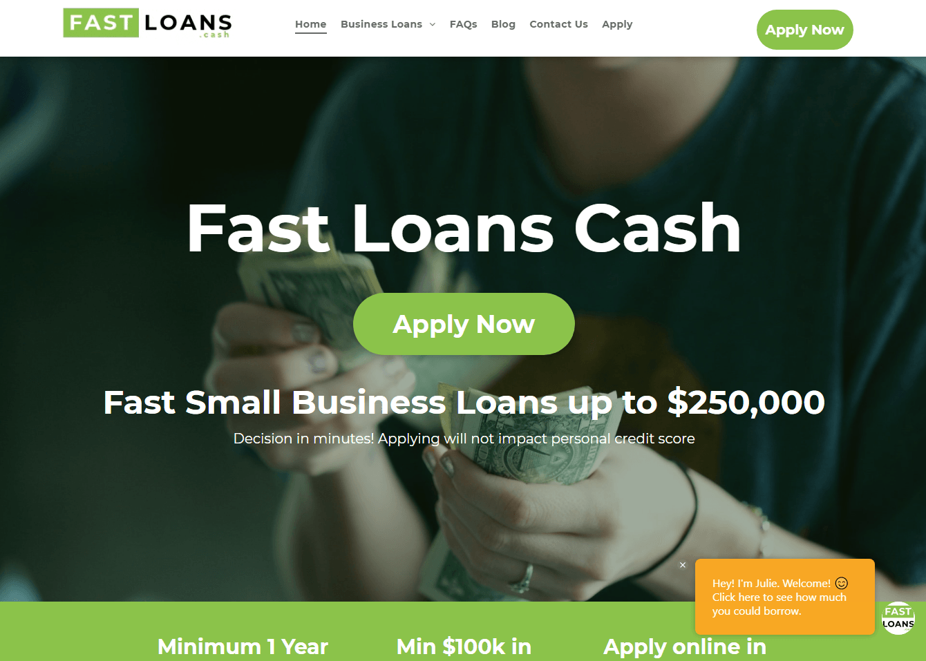A screenshot of the fast loans cash website.