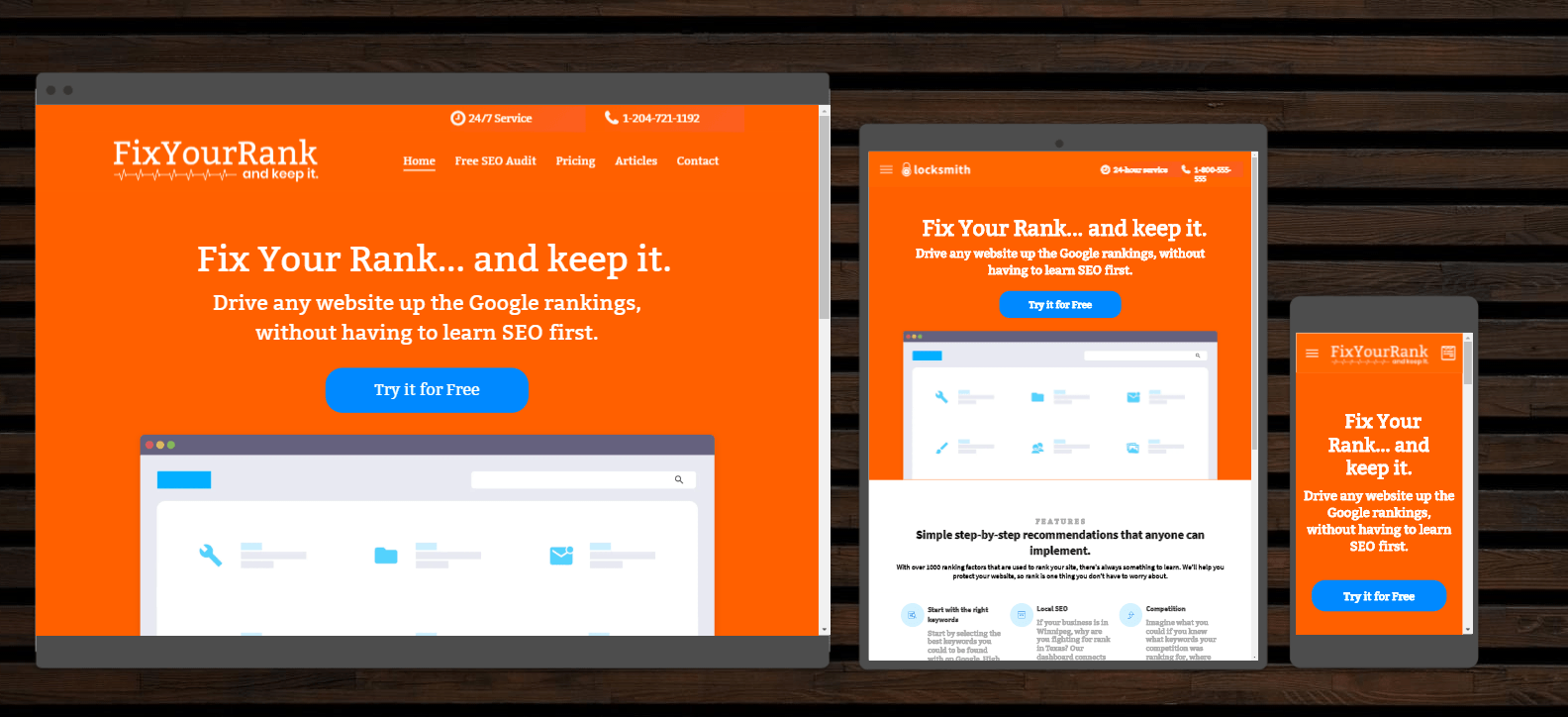 A website is displayed on a computer , tablet , and cell phone.