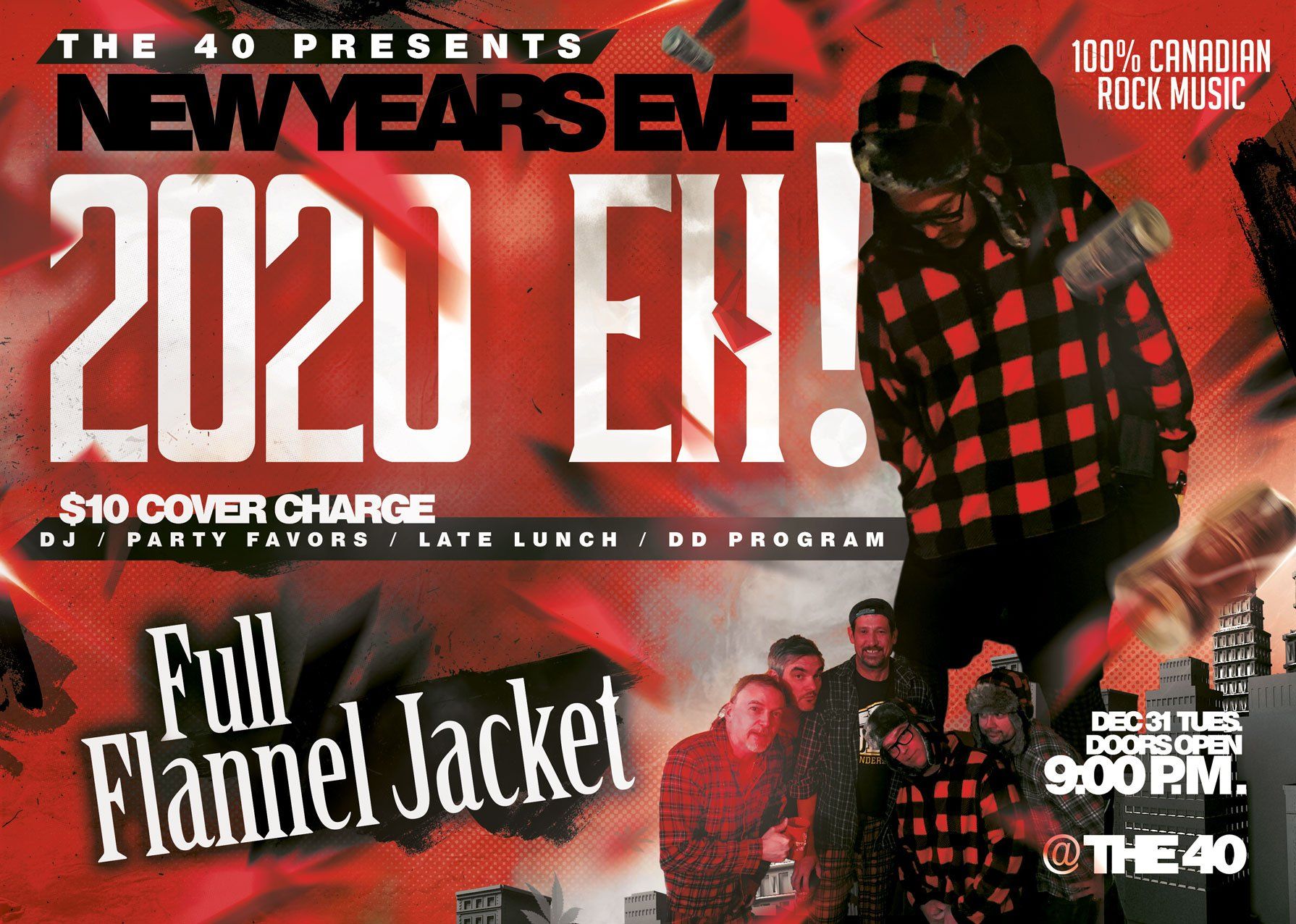 A poster for a new years eve full flannel jacket