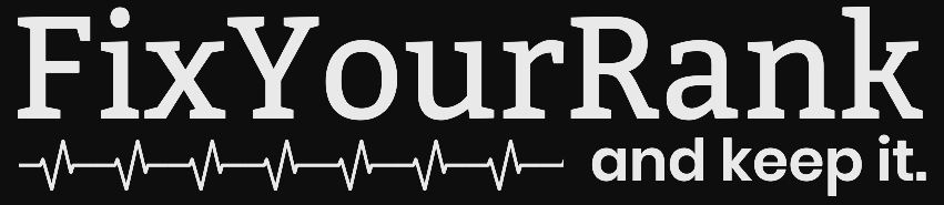 A black background with white text that says fix your rank and keep it