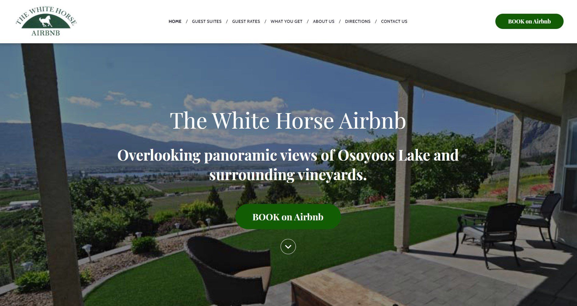 A screenshot of the website for the white horse airbnb.
