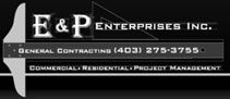 A black and white logo for e & p enterprises inc.