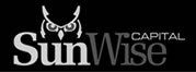 A black and white logo for sunwise capital with an owl on it.