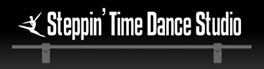 A black and white logo for steppin ' time dance studio