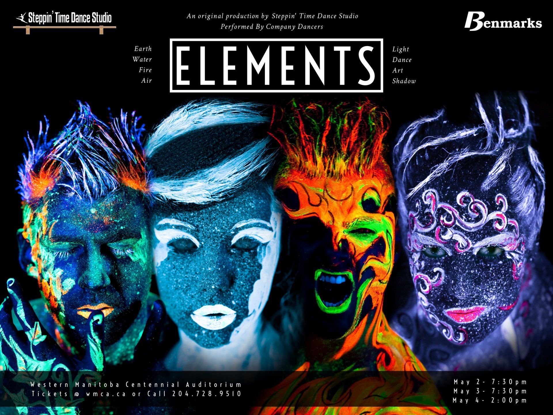 A poster for elements features glow in the dark faces