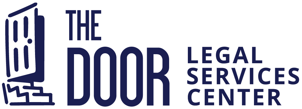 the logo for the door legal services center shows a door and the words 