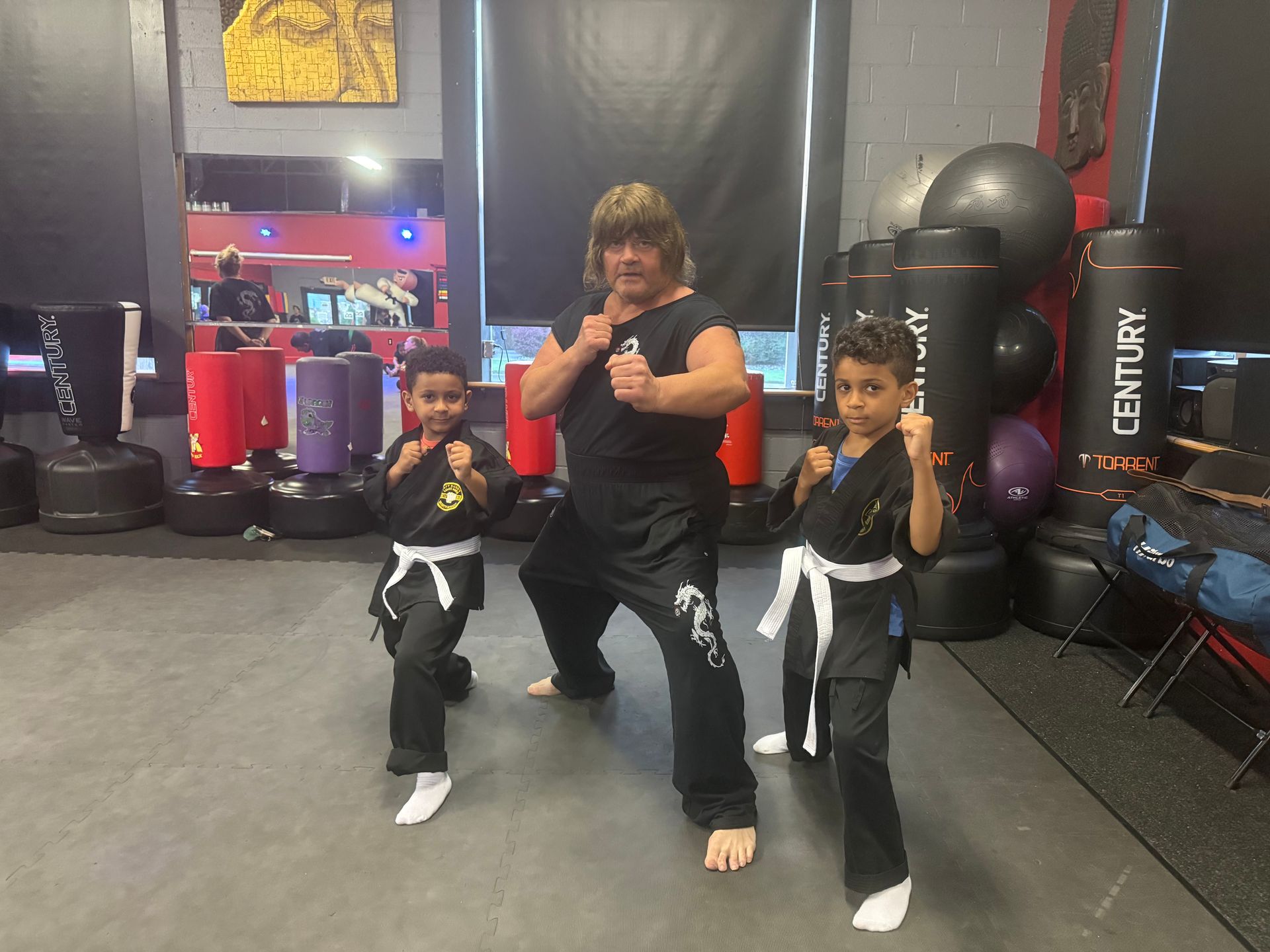 Students practicing karate drills at Karate World in Kenilworth, NJ, building fitness, and focus.