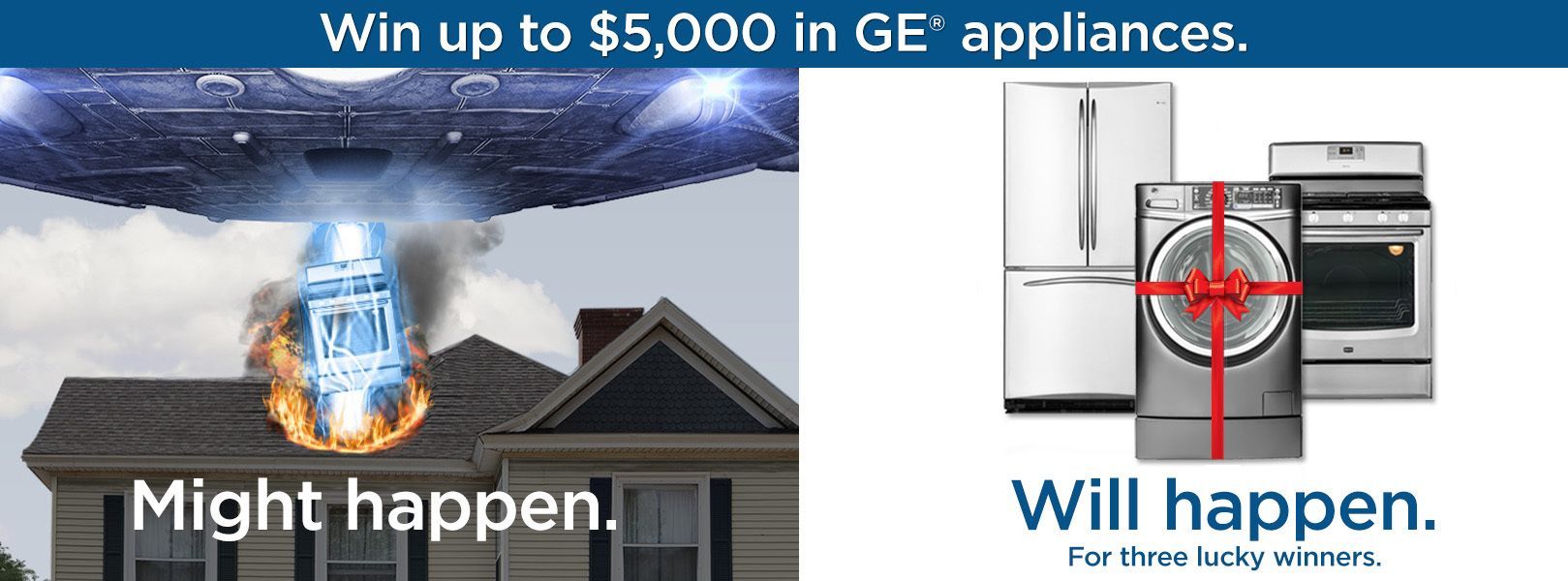 An advertisement for ge appliances that says win up to $ 5,000 in ge appliances