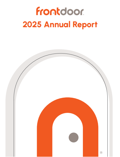 The 2025 Frontdoor Annual Report cover, featuring the orange company logo against a white background.