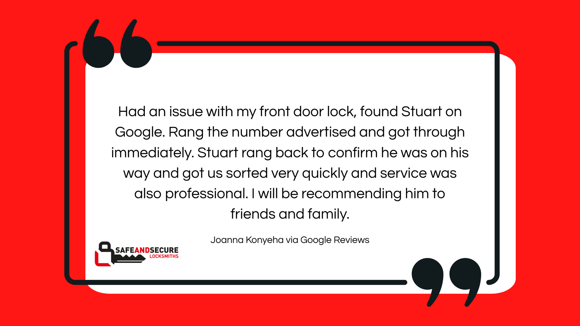 5 Star Google Review Safe and Secure Locksmiths Peterborough