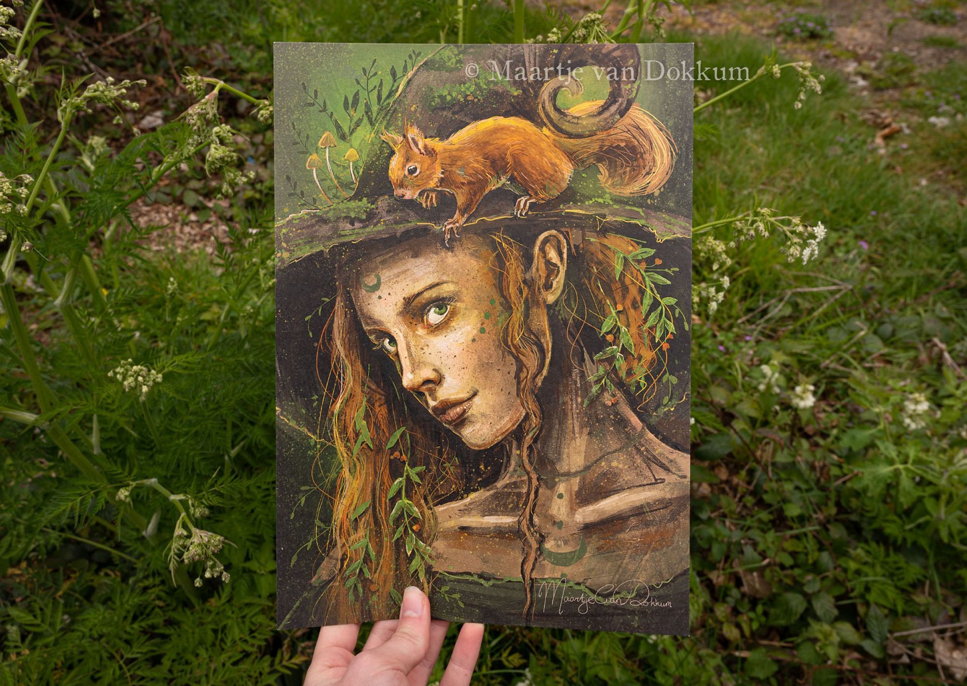 Art print - Witch with squirrel
