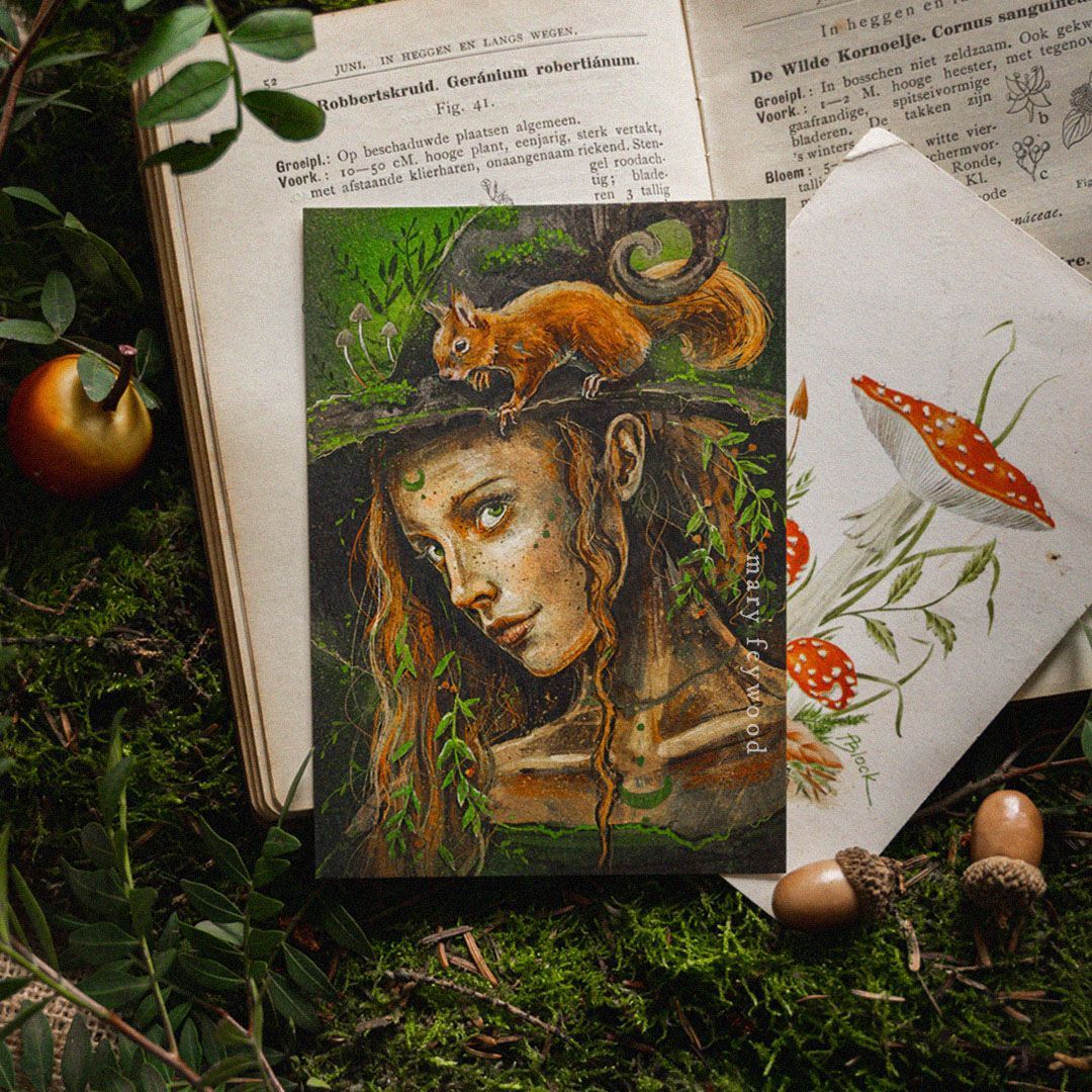Art print - Witch with squirrel