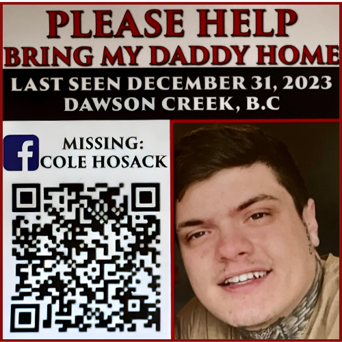 A picture of a man with a qr code next to it that says please help bring my daddy home
