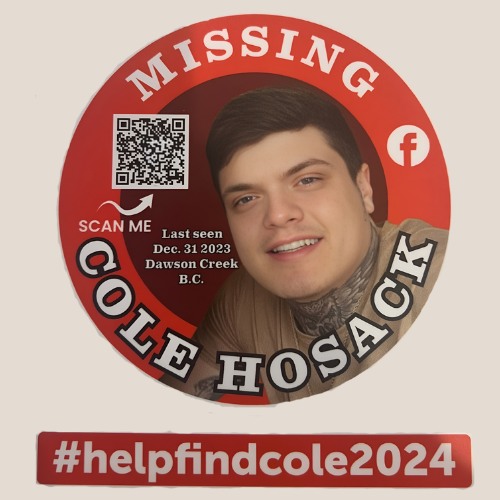 A missing cole hosack sticker with a qr code