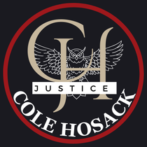 A logo for cole hosack justice with an owl on it