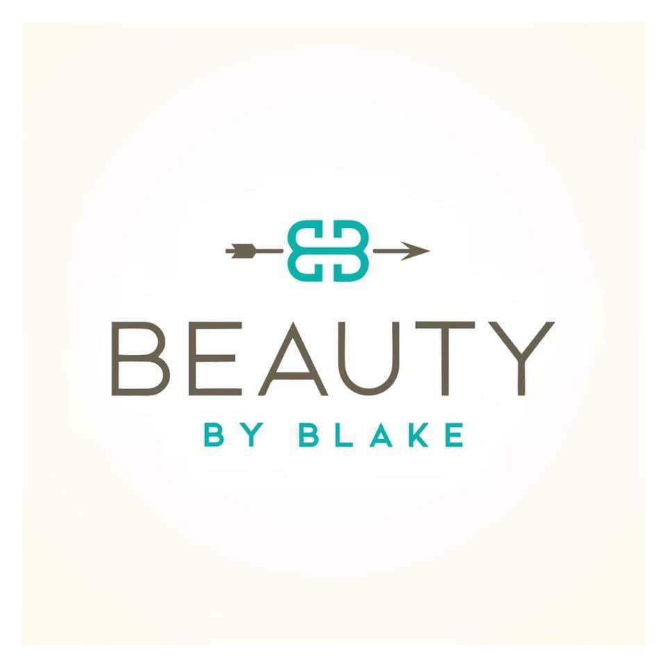 A logo for beauty by blake with an arrow in the middle.