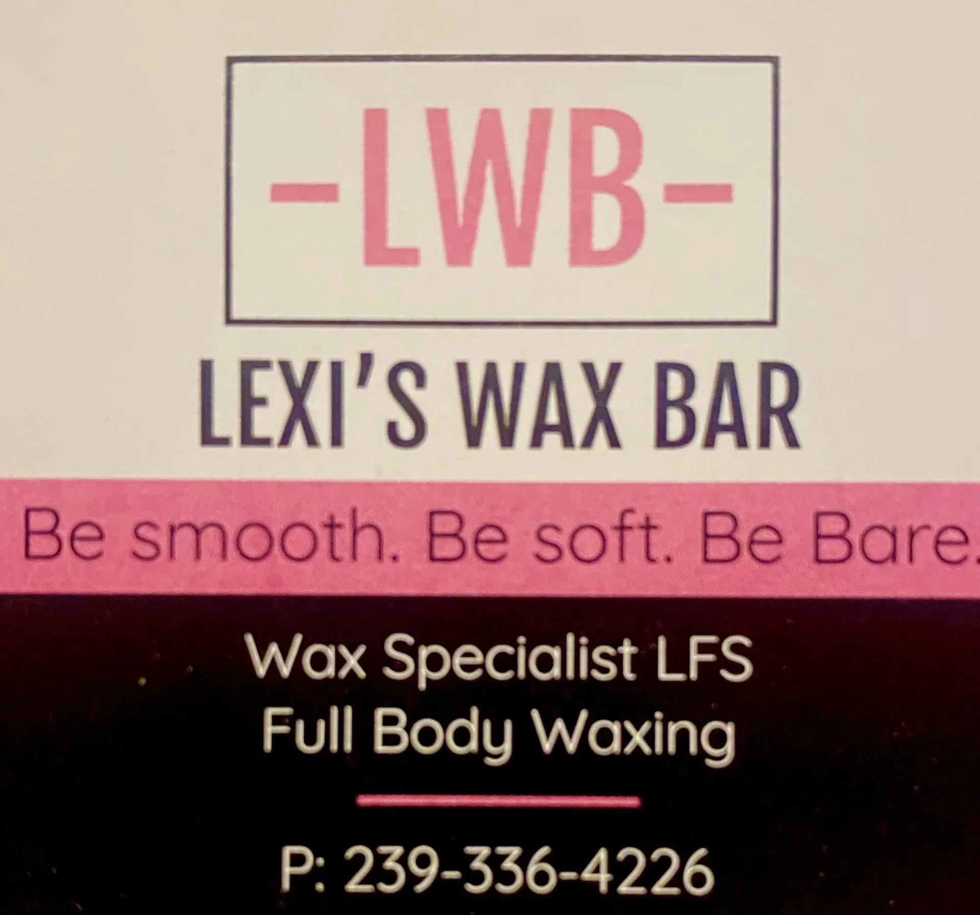 A logo for lexi 's wax bar with a phone number