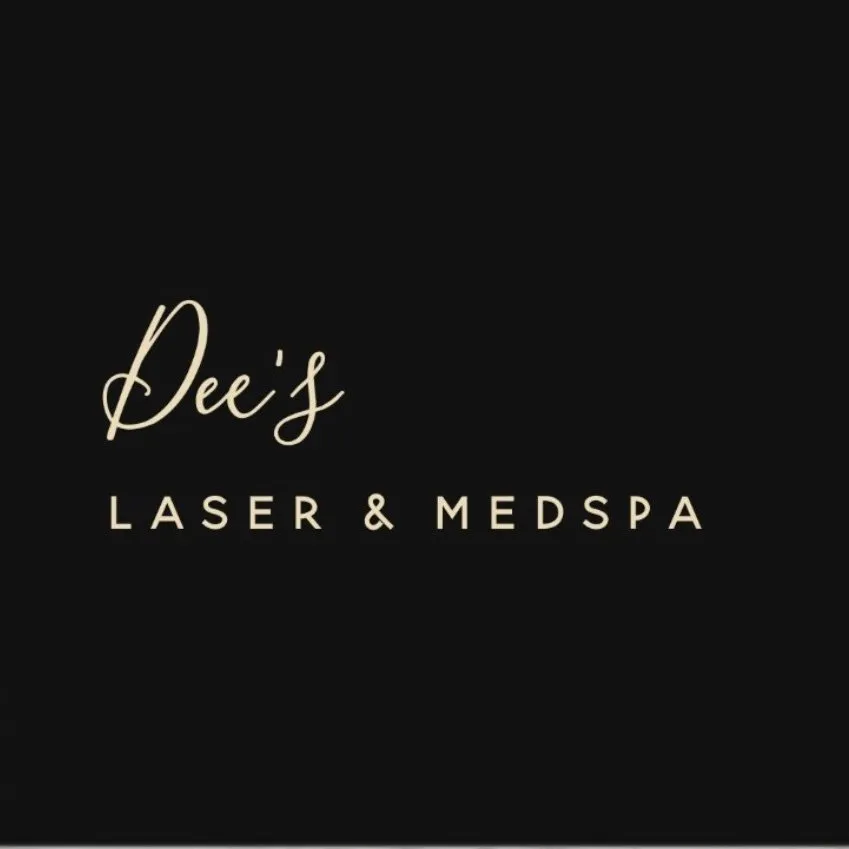 The logo for dee 's laser and medspa is black and gold.