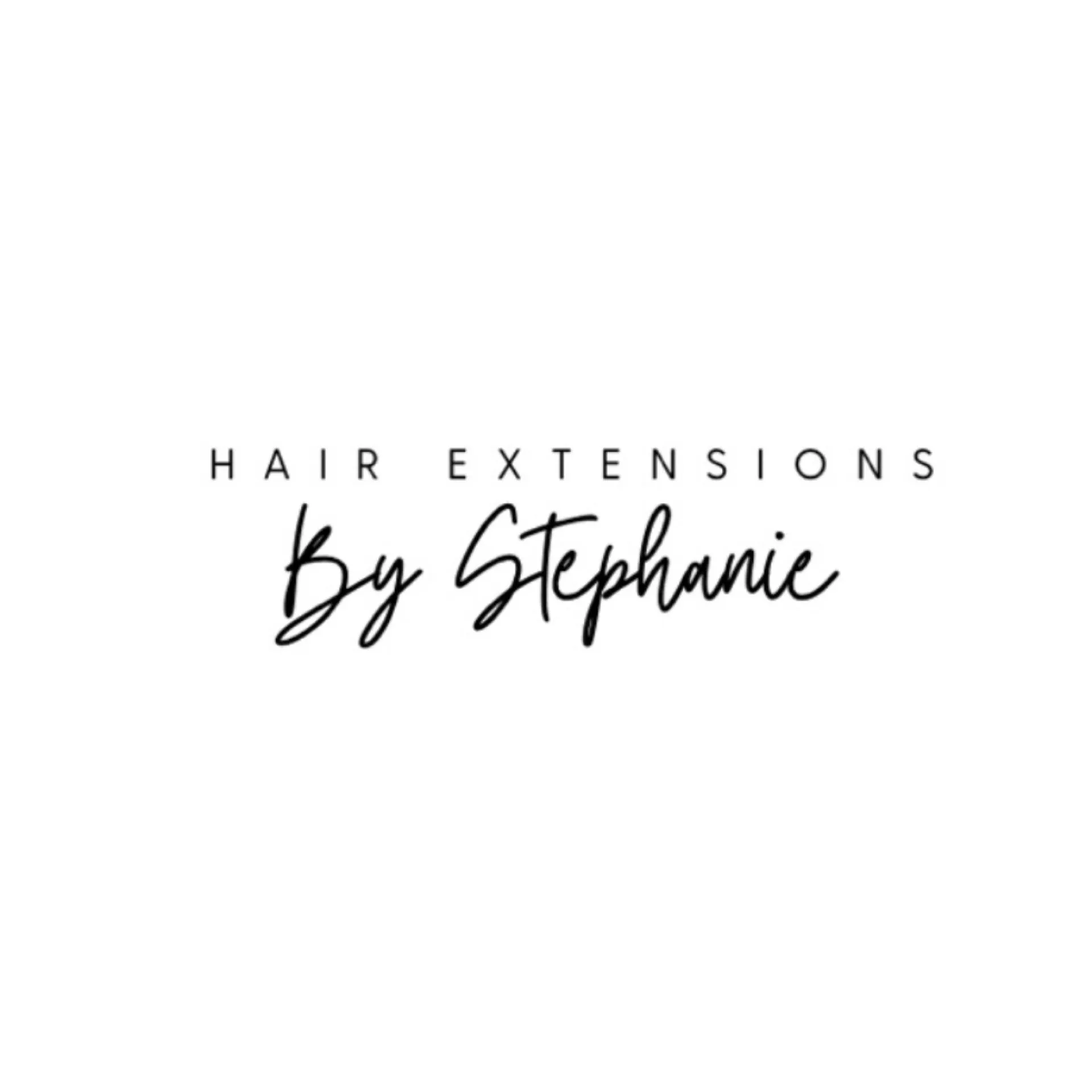 A logo for hair extensions by stephanie on a white background.