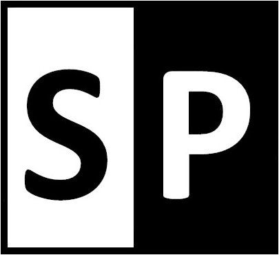 A black and white logo with the letter sp in a square.
