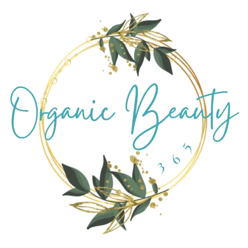 The logo for organic beauty 365 is a circle with leaves in it.