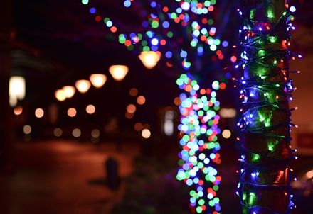 Christmas lights hung at residential home in Austin area.