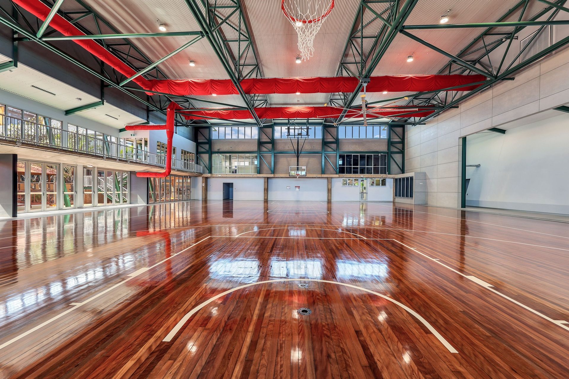 Brand new gymnasium building with shiny wooden floors