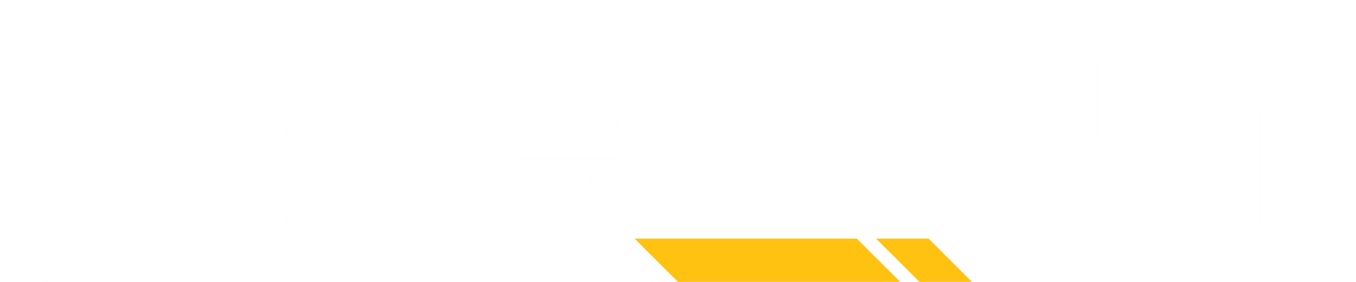 Yellow angled arrow on white background.