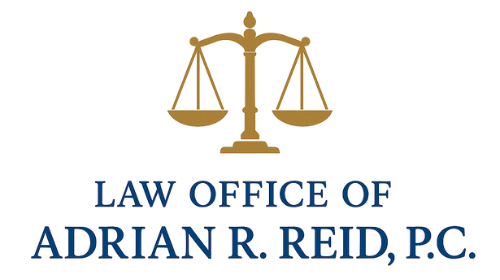 Scales of justice icon above text: Law Office of Adrian R. Reid, P.C.