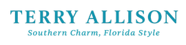 "TERRY ALLISON" teal logo with yellow dots, Southern Charm, Florida Style."