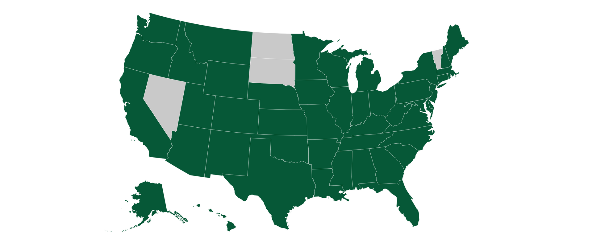 A green and white map of the united states displaying states in which truly is licensed to do business.