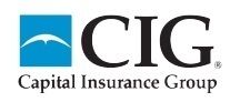 The logo for the capital insurance group is blue and black.
