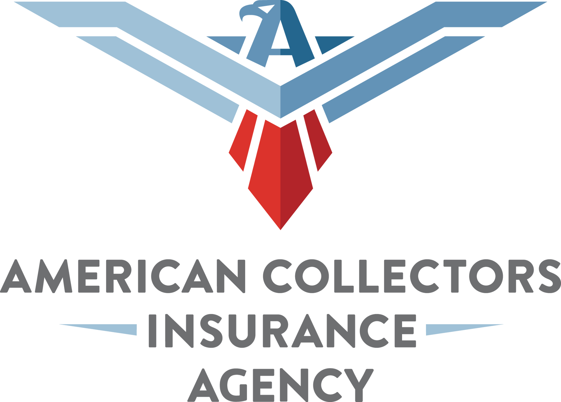 The logo for the american collectors insurance agency has an eagle on it.