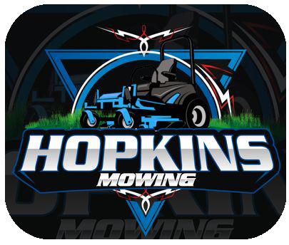 The logo for hopkins mowing shows a lawn mower in a triangle.