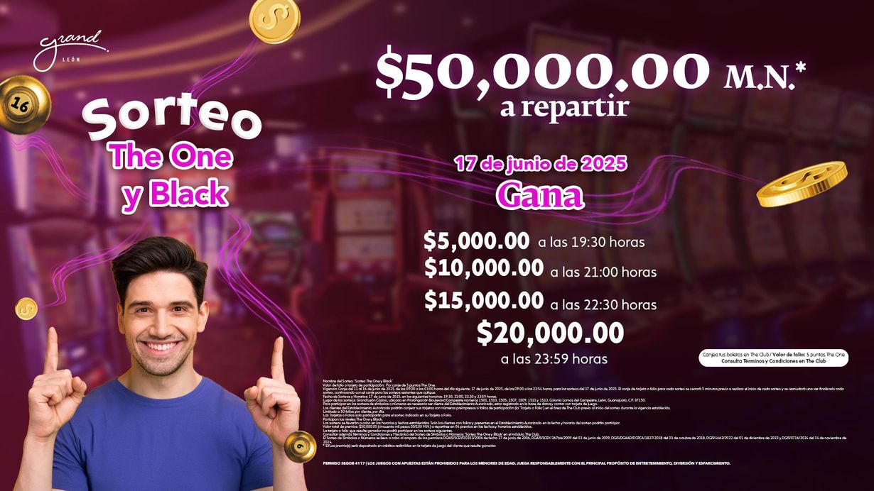 ¡La noche más esperada para socios The One y Black está por llegar con $50,000 pesos* a repartir!