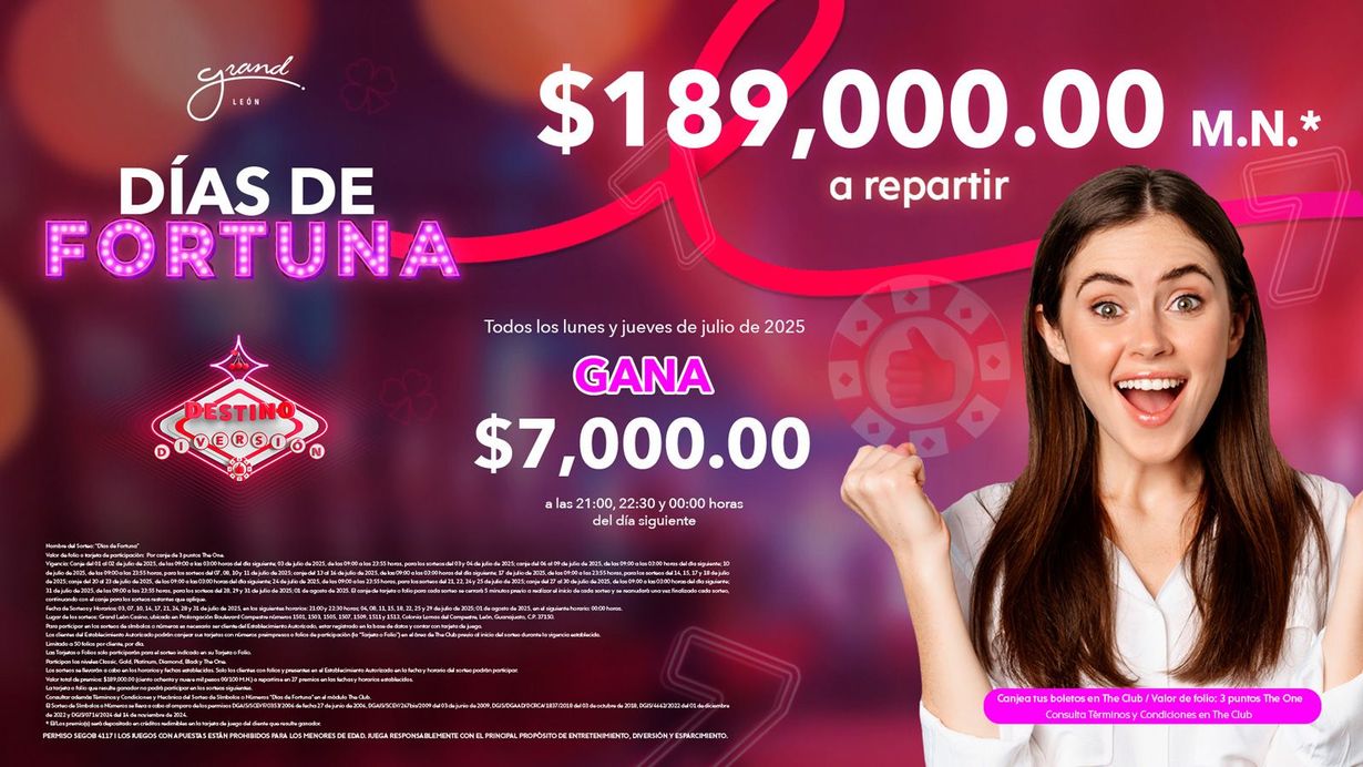  Días de Fortuna  con $189,000 M.N.* a repartir