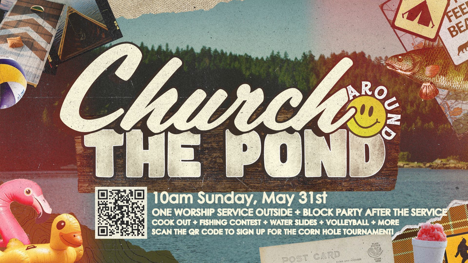 Click to sign up for the corn hole tournament at Church Around the Pond!