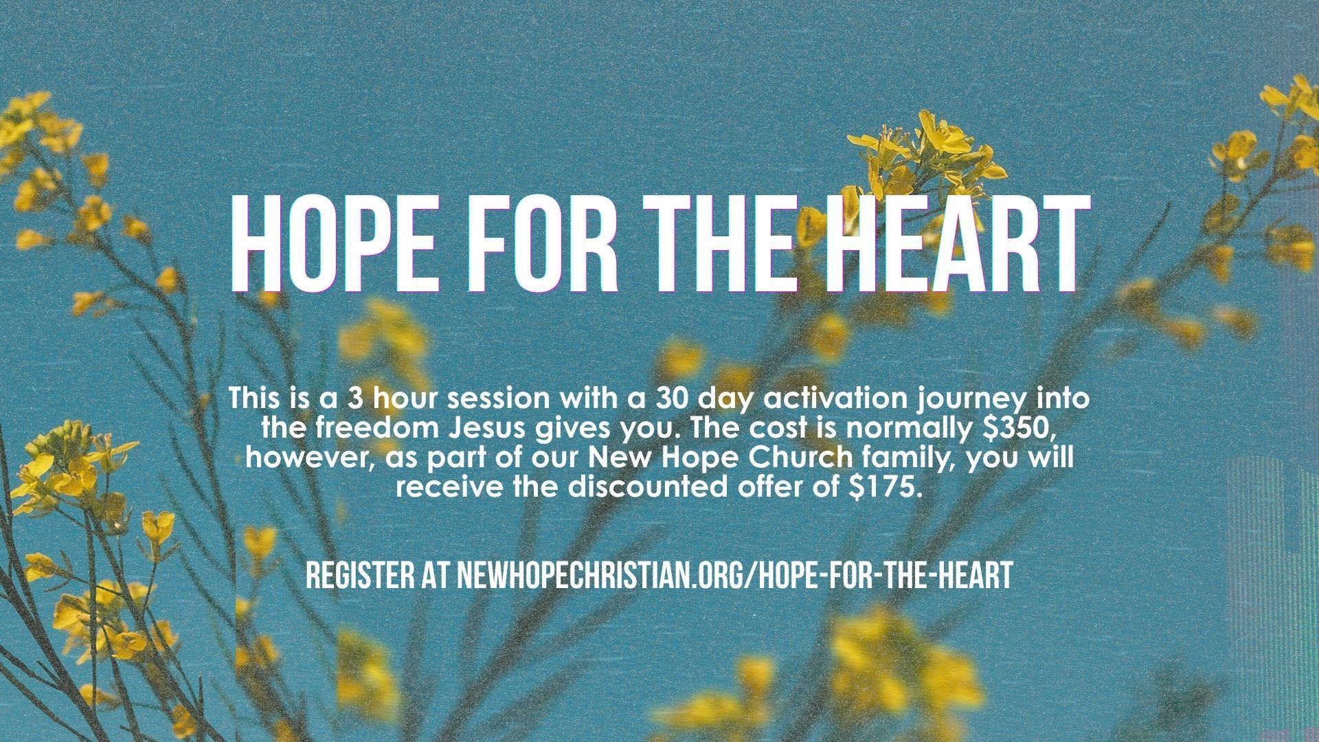 Hope for the Heart is a 3 hour session with a 30 day activation journey into the freedom Jesus gives you.