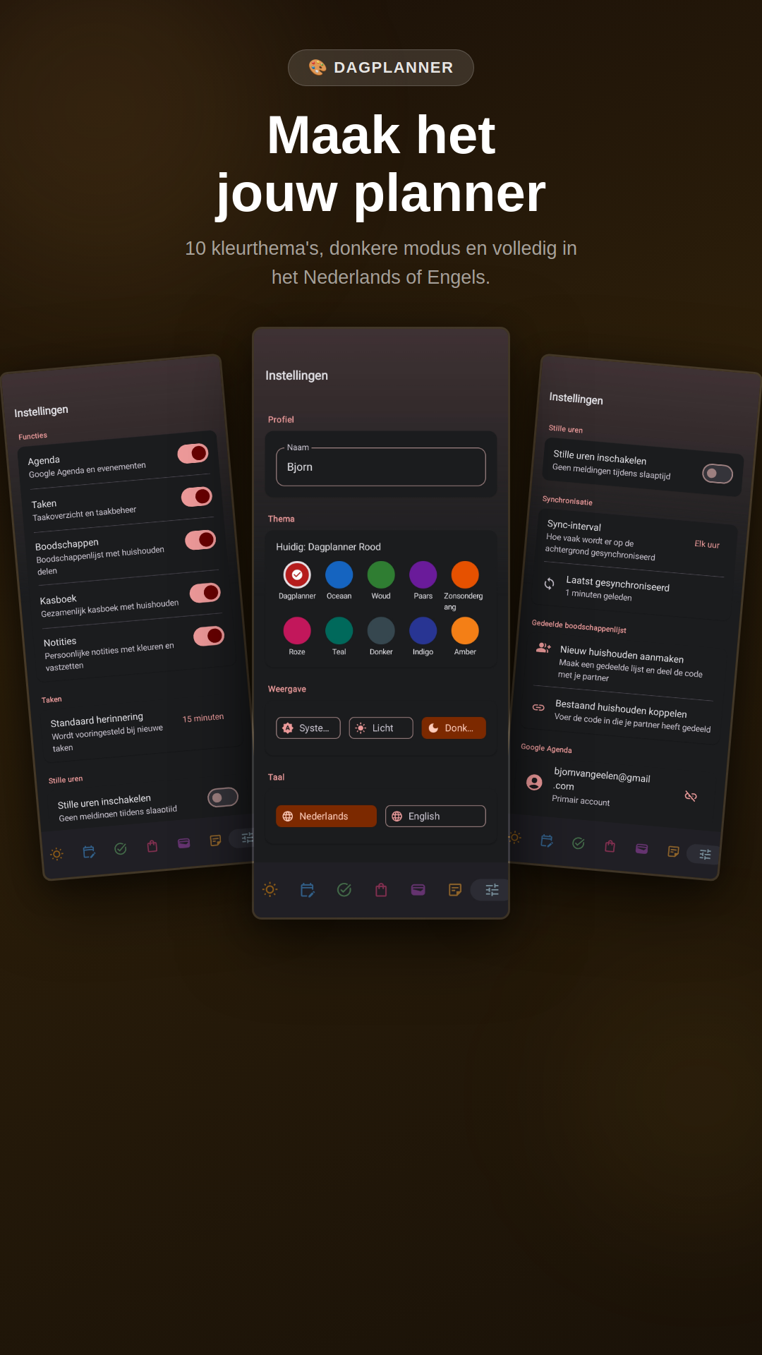 Dagplanner instellingen