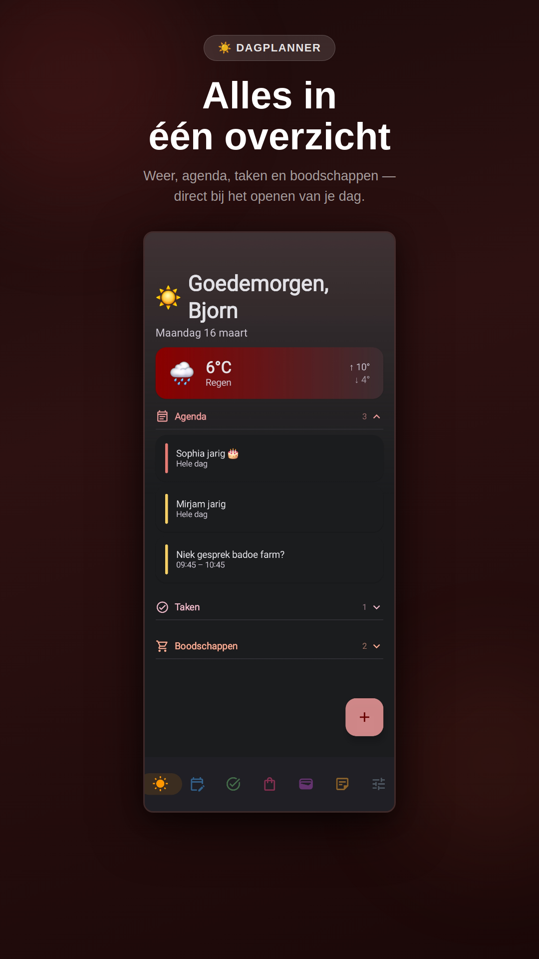 Dagplanner overzicht scherm