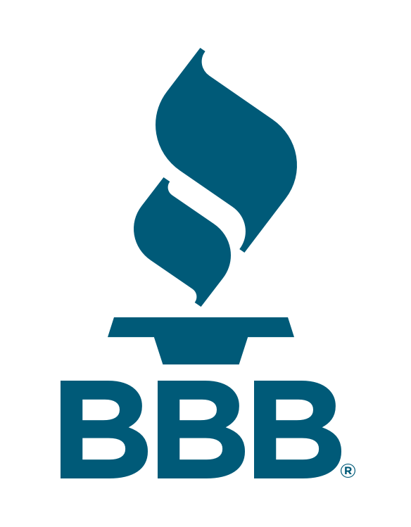 The bbb logo is blue and has a flame on it.