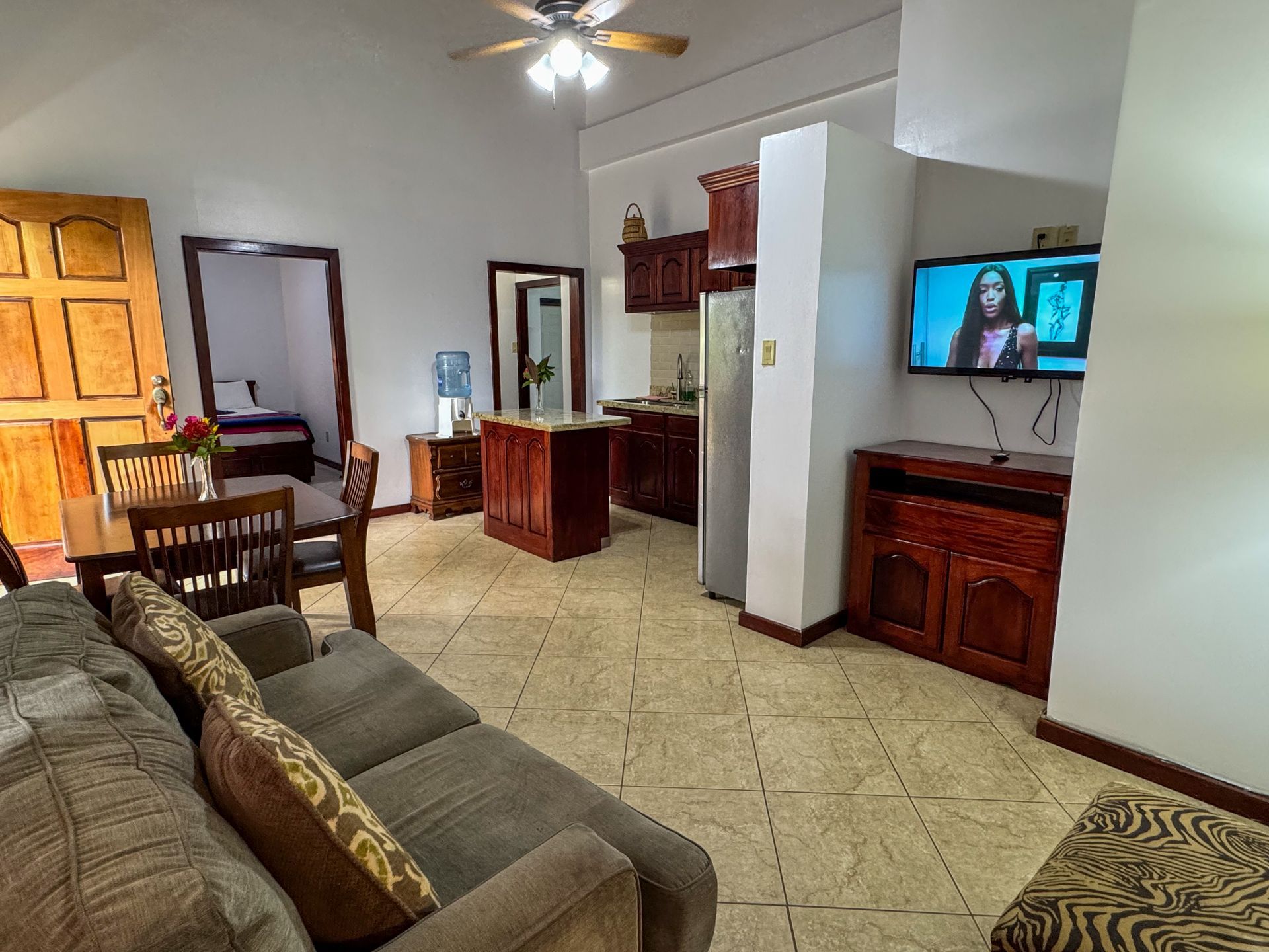 two bedroom apartment living area in Hopkins Village, Belize 