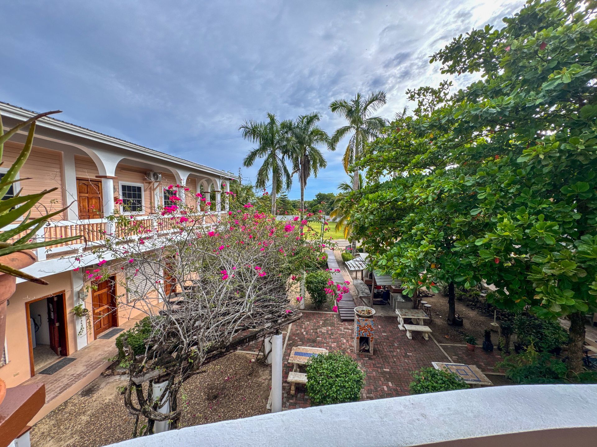 Garden view for the two bedroom apartment in Hopkins Village, Belize 